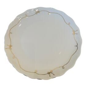 NEW 10 Strawberry Street Gold Bow Ribbon Dinner Plates 10.5” Set of 4